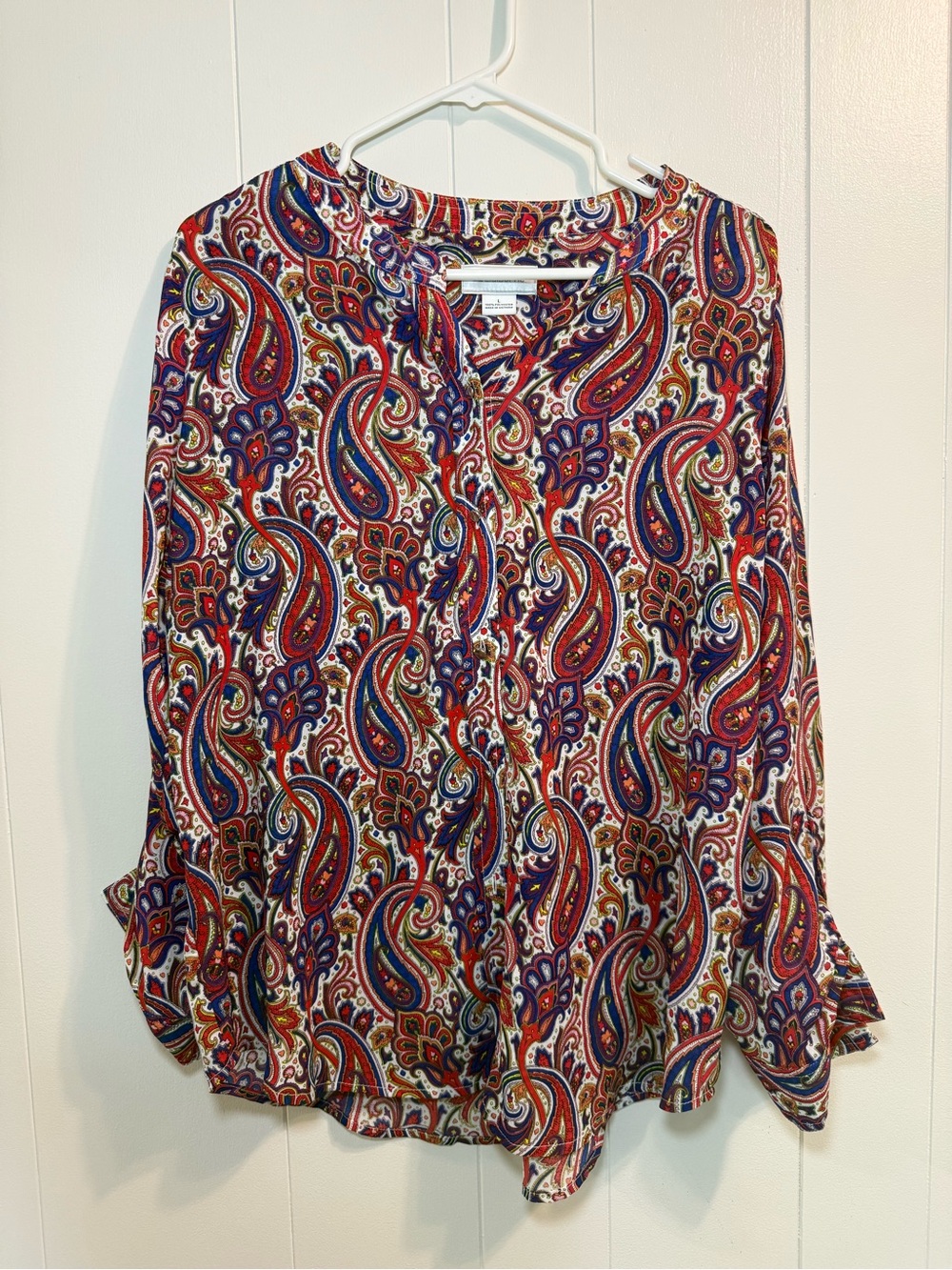 Liz Claiborne Women's L Paisley Button-Front Sheer Blouse Bold, Artsy, Colorful